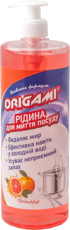 Засіб для ручного миття посуду ORIGAMI Грейпфрут 1л